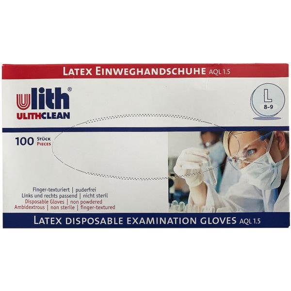 Ulith 100er-Pack Einmalhandschuhe Latex puderfrei Größe L weiß weiß
