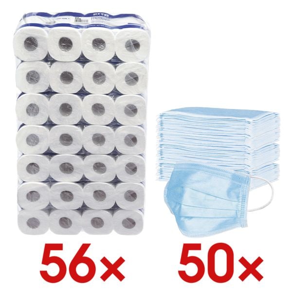 Toilettenpapier 3-lagig - 56 Rollen inkl. 50er-Pack medizinische Maske Typ II »H