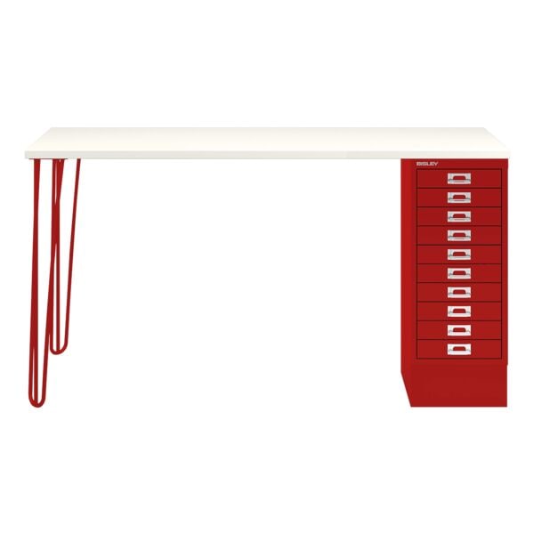 Bisley Schreibtisch »MultiRange« weiße Platte mit 10 Schubladen rot, 140x74x60 cm