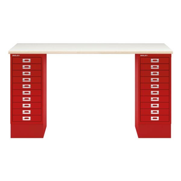 Schreibtisch »MultiRange« plywood Platte mit 20 Schubladen