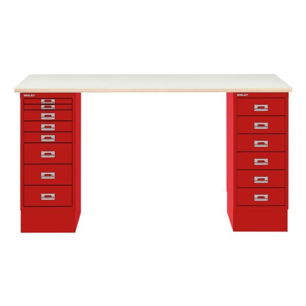 Schreibtisch »MultiRange« Plywood Platte mit 14 Schubladen