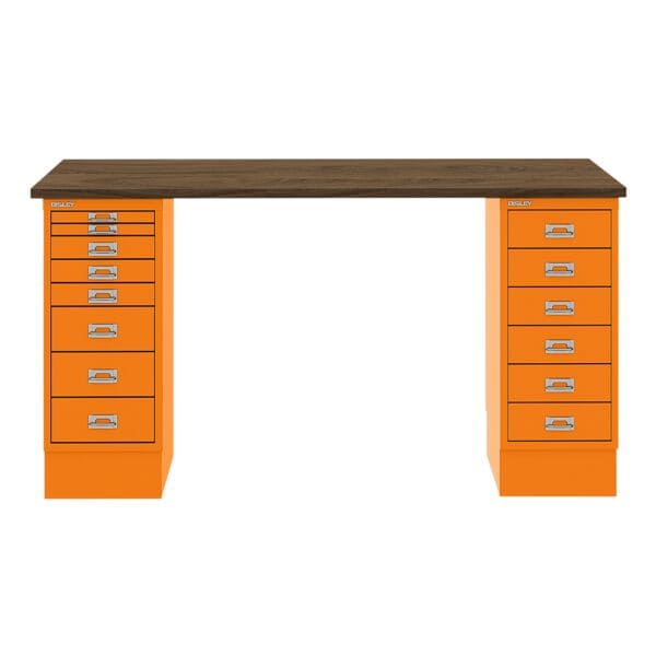 Schreibtisch »MultiRange« nussbaumfarbene Platte mit 14 Schubladen
