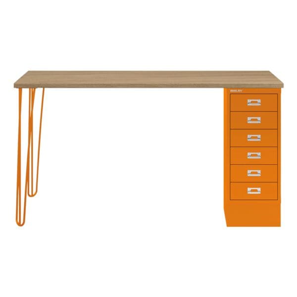 Schreibtisch »MultiRange« eichefarbene Platte mit 6 Schubladen
