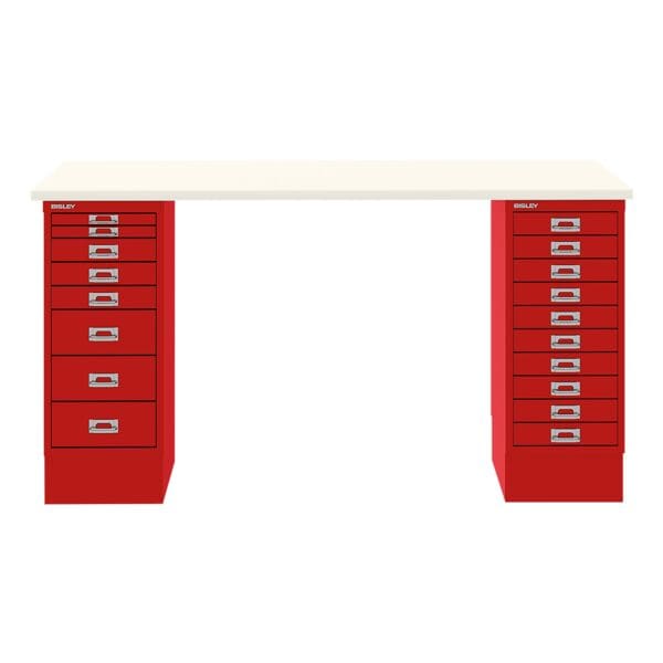 Schreibtisch »MultiRange« weiße Platte mit 18 Schubladen