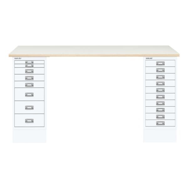 Schreibtisch »MultiRange« Plywood Platte mit 18 Schubladen