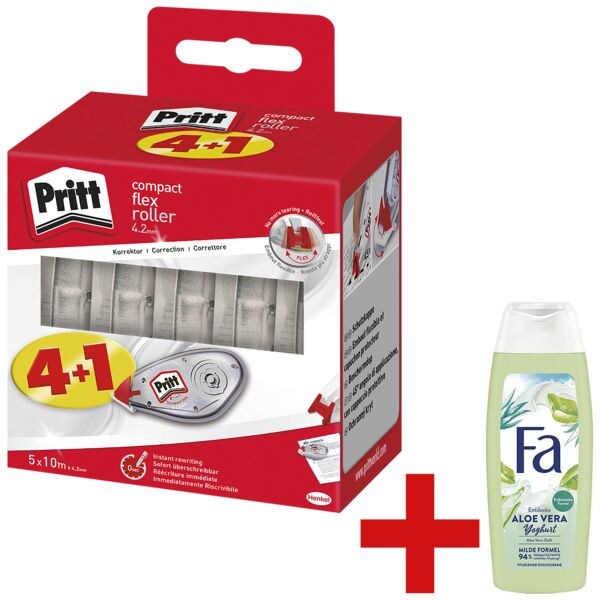 Pritt 5er-Pack Korrekturroller »Compact Flex« inkl. Duschgel »Joghurt & Aloe Vera« weiß