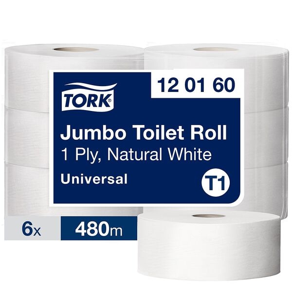 Tork Toilettenpapier »T1 Universal« Jumborolle 1-lagig 6 Rollen weiß