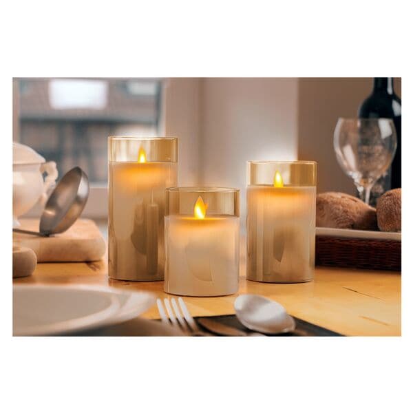 goobay 3er-Set LED Kerzen im Glas - gold, 7.5x7.5 cm