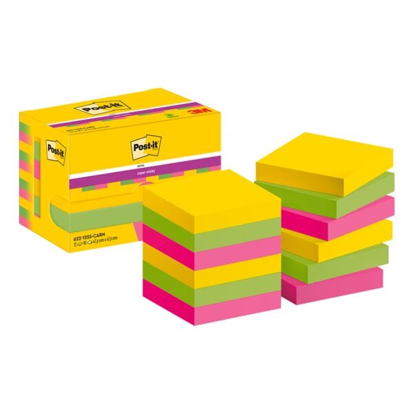 Post-it Super Sticky Haftnotizblock 48 x 48 mm »Carnival Collection«, 12 Stück gelb - Papier