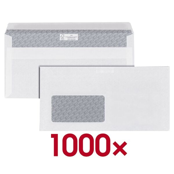 Image of 1000er-Pack Briefumschläge DIN lang mit Fenster weiß selbstklebend