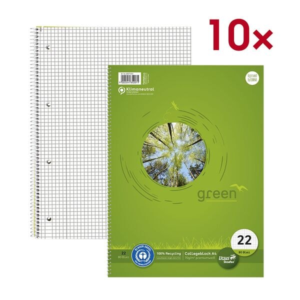 Staufen 10er-Pack Collegeblöcke »green« A4 Lineatur 22 Kariert Grün