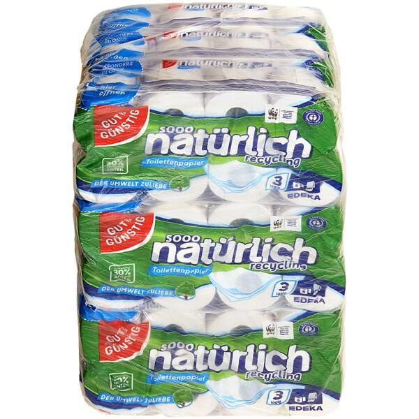 Gut und Günstig Toilettenpapier Recycling 3-lagig 72 Rollen (9 Pack à 8 Rollen) weiß
