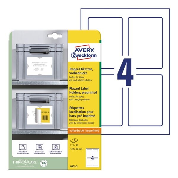 20er-Pack Träger-Etiketten »8001-5« 120 x 80 mm