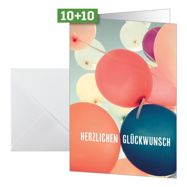 10 Geburtstags-Karten A6 »Balloons«