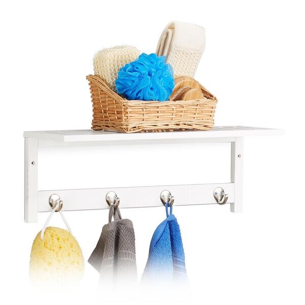 relaxdays Bambus Wandregal mit Hakenleiste braun, 50 cm