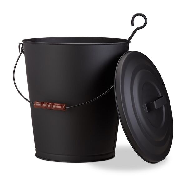 Relaxdays Ascheeimer Mit Deckel Aus Stahl, 35.5x43x35.5 Cm