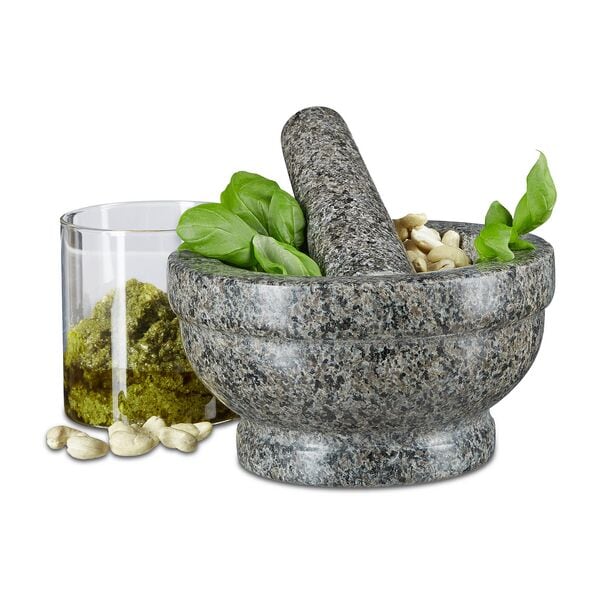 relaxdays Mörser mit Stößel aus Granit