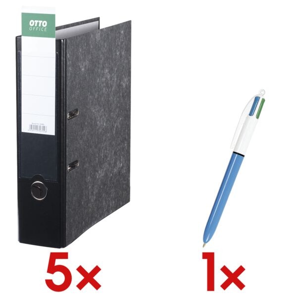 OTTO Office 5x Ordner »Classic II« inkl. 4-Farb-Kugelschreiber »4 Colours« schwarz, 8x32x28.5 cm