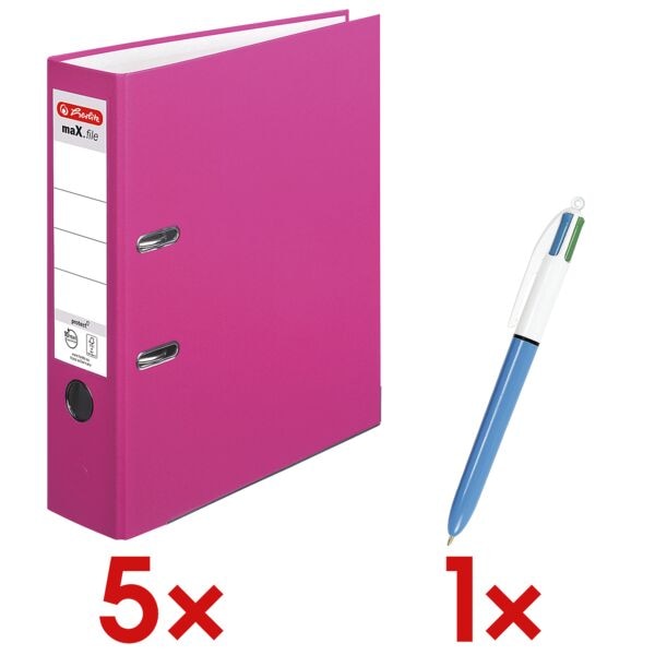 5x Ordner »maX.file protect« breit inkl. 4-Farb-Kugelschreiber »4 Colours«