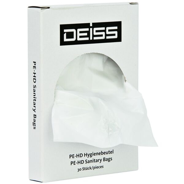 Deiss 30 Hygienebeutel in Spenderbox »STANDARD&reg;« aus HDPE weiß weiß, 9.8x12.8x1.9 cm