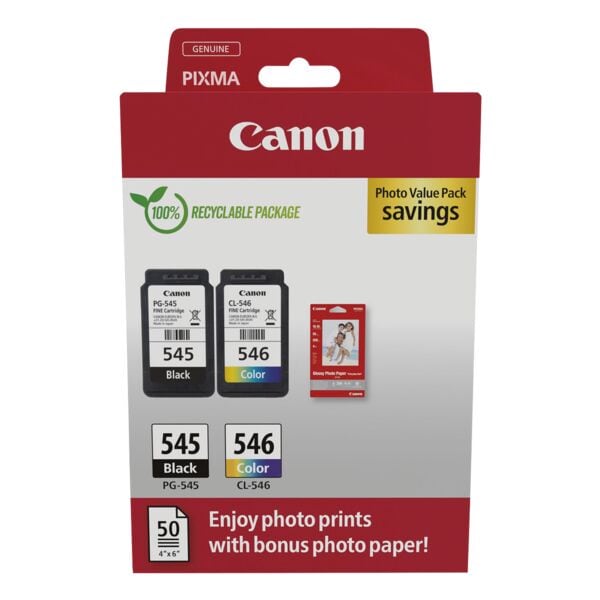 Canon Value Pack: Tintenpatronen-Set »PG-545 & CL-546« inkl. 50 Blatt Fotopapier 10x15 schwarz