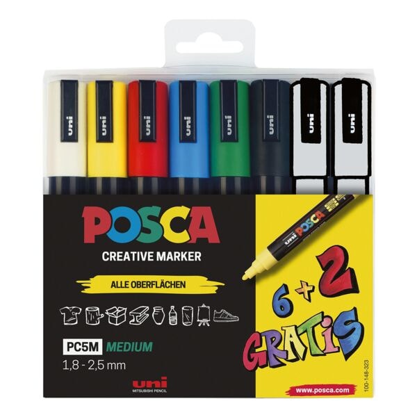 8er-Pack Acrylstift »POSCA PC-5M« farbsortiert