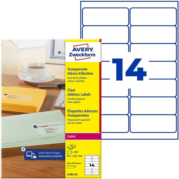 350 transparente Adress-Etiketten - 99,1x38,1 mm
