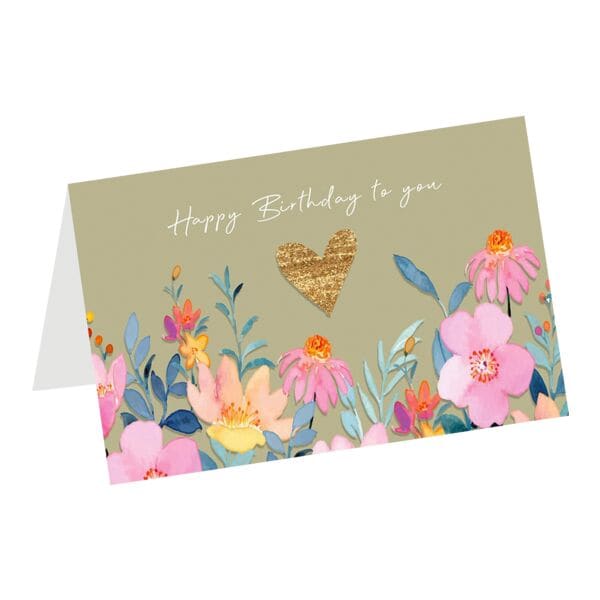 Geburtstagskarte »Happy Birthday to you gemalte Blumen«