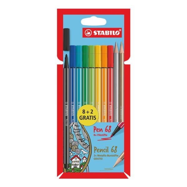 8er Promoetui Faserstifte »Pen 68« + 2 Metallic-Buntstifte »Pencil 68«