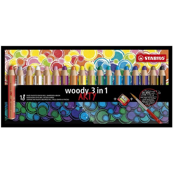 18er-Pack Buntstifte »woody 3in1 ARTY« mit Anspitzer und Pinsel