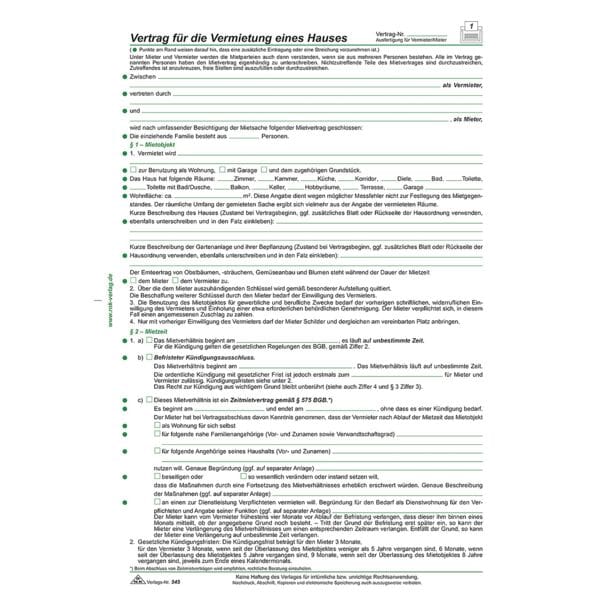 Rnk-Verlag 10er-Pack Mietverträge Für Häuser 545/10 Weiß