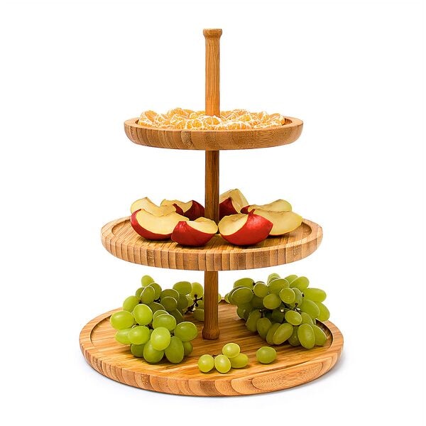 relaxdays Etagere Bambus 3 Schalen braun