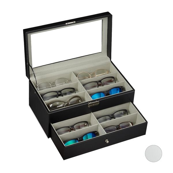 relaxdays Brillenbox für 12 Brillen schwarz