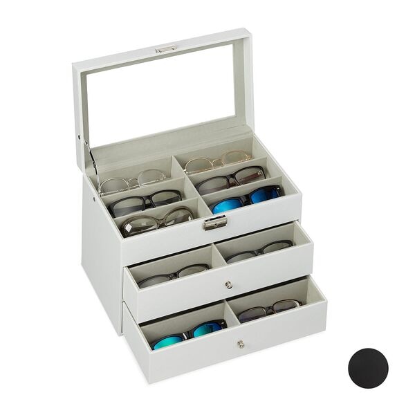 relaxdays Brillenbox für 18 Brillen weiß