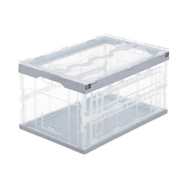 relaxdays Transparente Transportbox mit Deckel grau, 59.5x31.5x39.5 cm