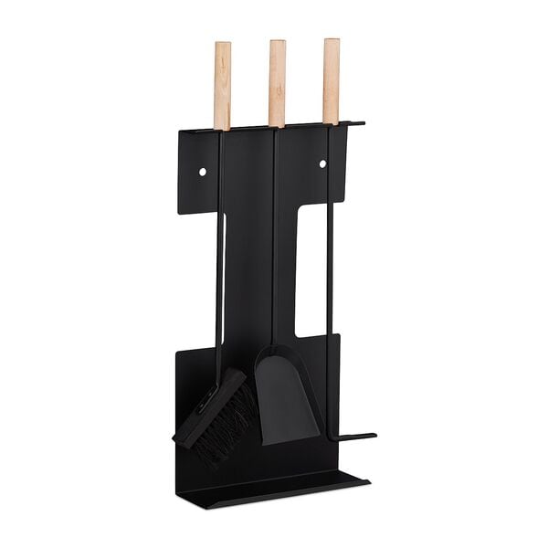 relaxdays 4-teiliges Kaminbesteck - Stahl & Holz braun