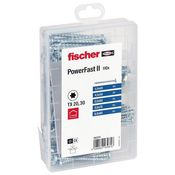 fischer Holzbauschrauben Meisterbox - PowerFast II PH VG TX 4,5/5/6 x 40/50/60/70 mm 110