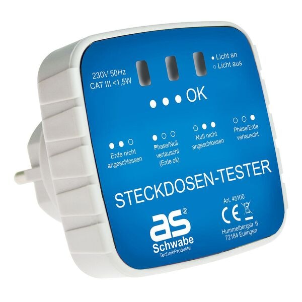 as-Schwabe Steckdosentester weiß/blau