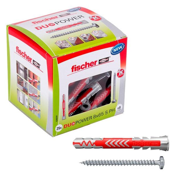 fischer Dübel mit Schrauben »DuoPower 8x65 S PH 2K« 25 Stück grau