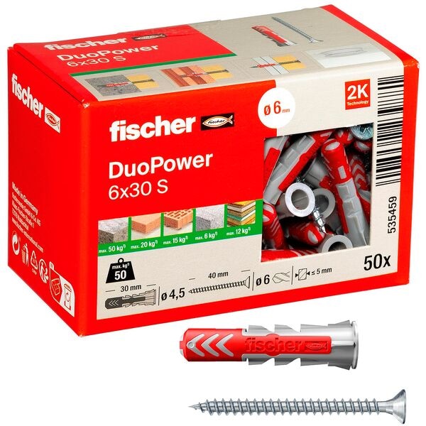 fischer Dübel mit Schrauben »DuoPower 6x30 S 2K« 50 Stück