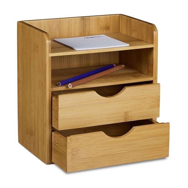 relaxdays Schreibtisch-Organizer »Bambus« mit 2 Ablagen und 2 Schubladen, 20x21x13 cm