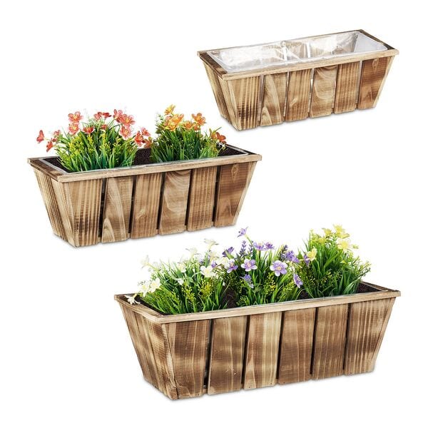 relaxdays 3er-Set Holz-Blumenkästen