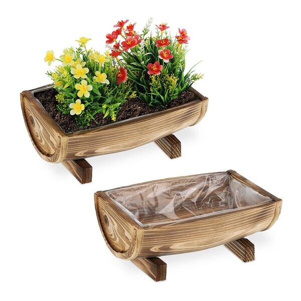 relaxdays 2er-Set Holz-Blumenkästen