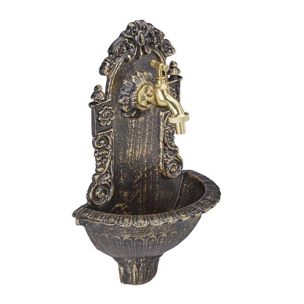 relaxdays Wandbrunnen antik braun 40 x 24,5 x 13 cm
