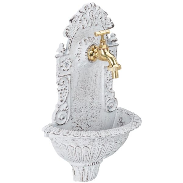 relaxdays Wandbrunnen antik weiß 40 x 24,5 x 13 cm
