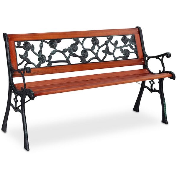 relaxdays Gartenbank mit Rosenmuster, 121.5 cm