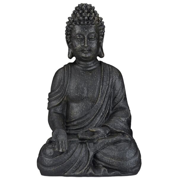 relaxdays Gartenfigur Buddha sitzend 40 cm anthrazit
