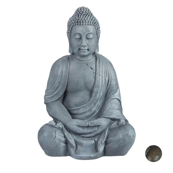 relaxdays Gartenfigur Buddha 70 cm grau