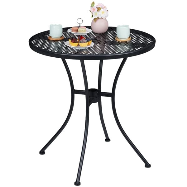 relaxdays Gartentisch mit Schirmloch anthrazit ø70 cm