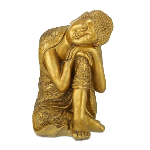 relaxdays Gartenfigur Buddha mit geneigtem Kopf 60 cm gold